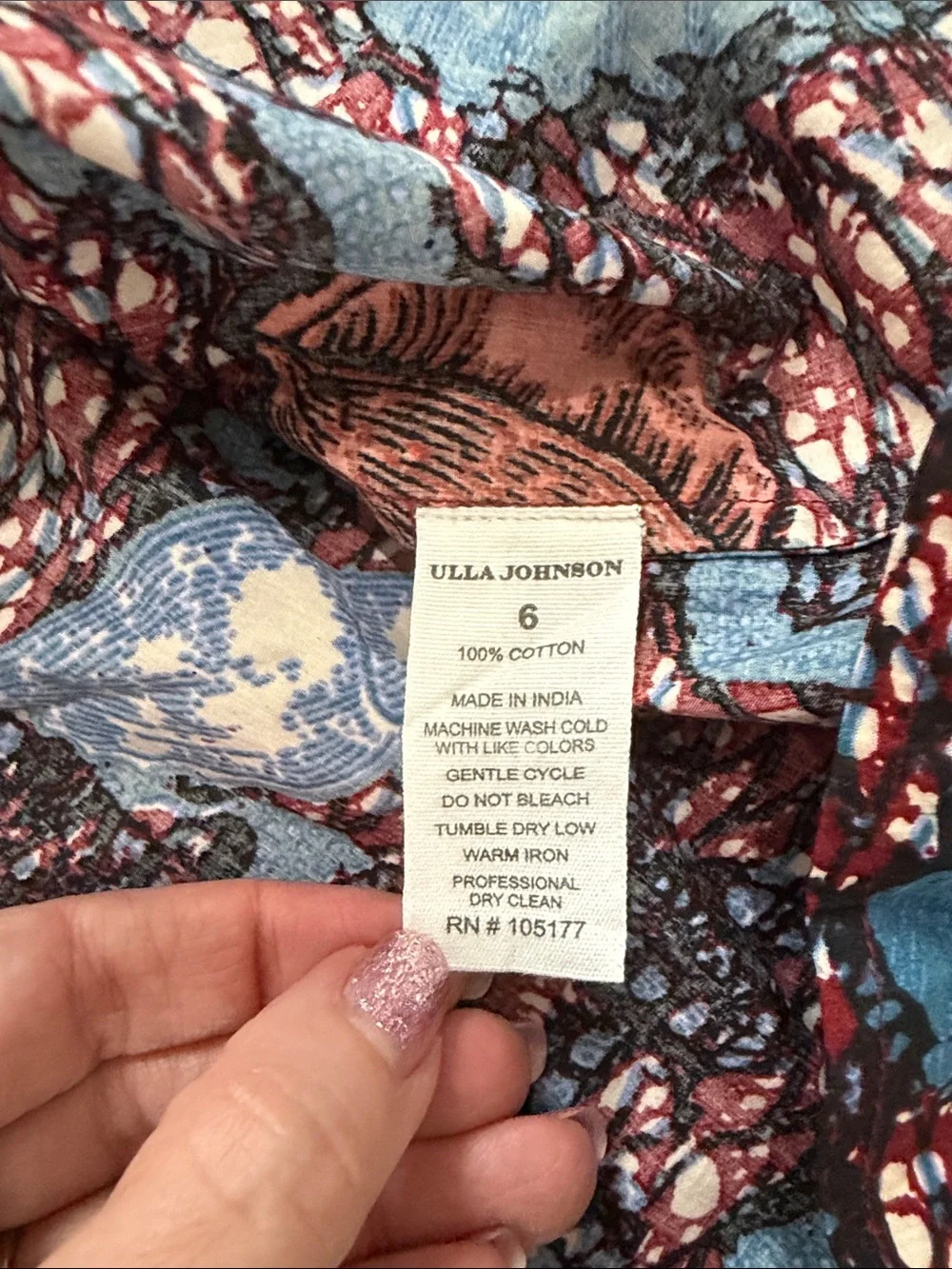 Ulla Johnson Seashell Print Cotton Poplin Puff Sleeve Top Size 6